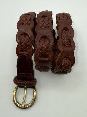 Genuine Leather Brown Woven Belt Women's Size S/M 35” Length